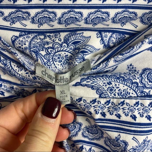 Charlotte Russe Blue and White Print Stretchy Mini Skirt - Picture 3 of 5
